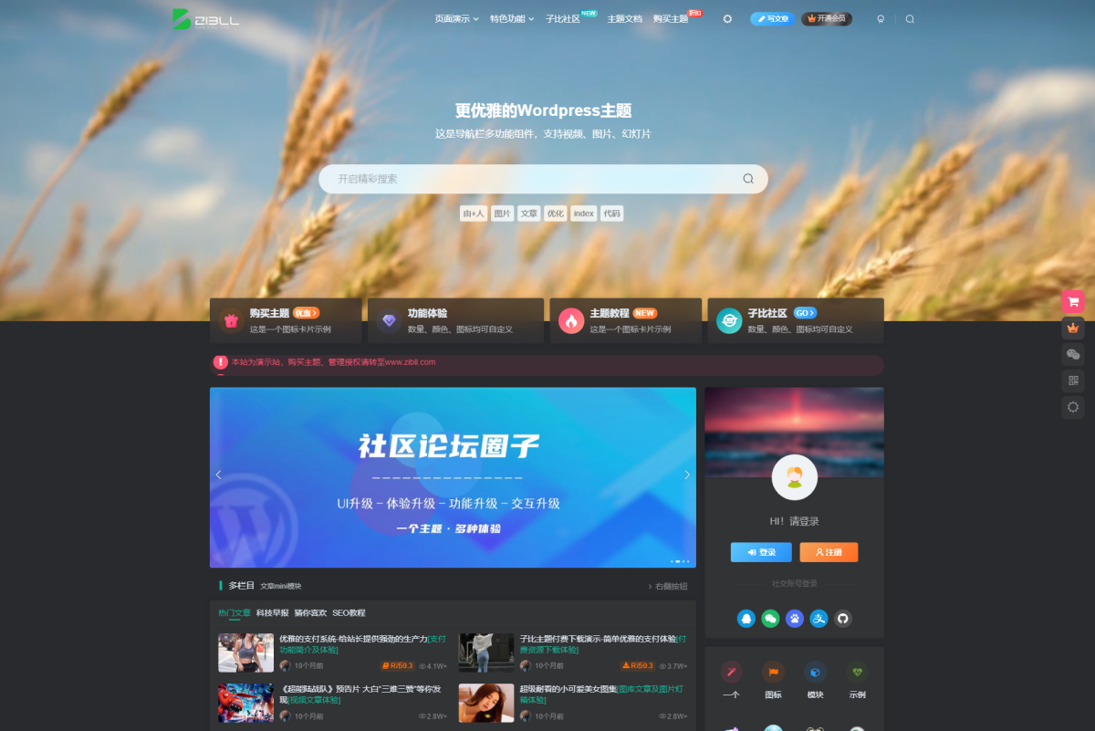 全新WordPress Zibll子比主题V7.6 WP-Zibll子比主题模板源码-好易源码网