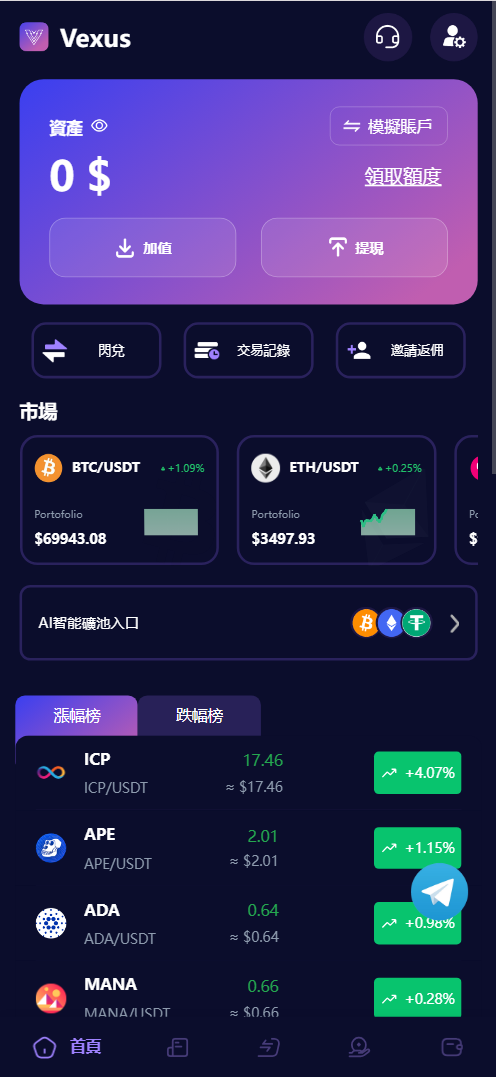 Vexus虚拟货币交易所源码手机端测试图_01