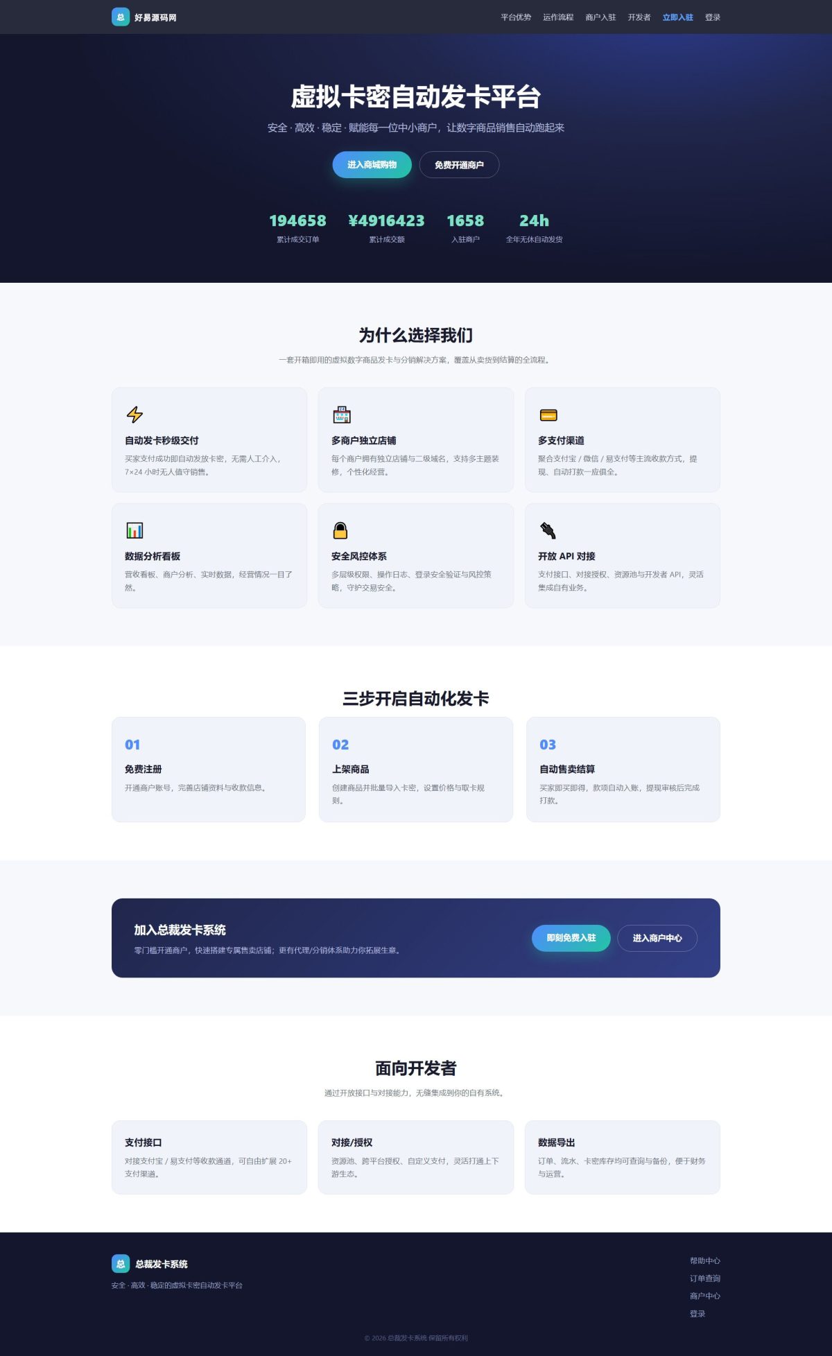 全新开源版总裁发卡系统源码_数字商品自动发卡平台源码-好易源码网